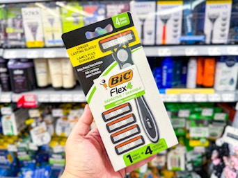 BIC Flex 4 Refillable Razors held up in razor aisle at Walmart