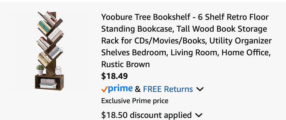 Tree bookshelf Amazon receipt