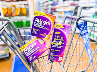 three packs of allegra allergy relief  in walmart cart