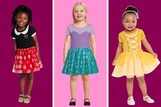 children wearing disney dresses