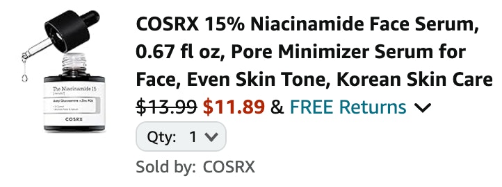 screenshot of cosrx niacinamide serum on amazon for $11.89