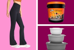 women's legging, armor all cleaning kit, and gray bowls