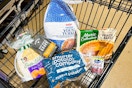 turkey, marie callender's, kinder's, ocean spray, sister schubert's, potatoes in a shopping cart