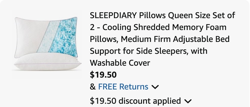 memory foam pillow Amazon receipt