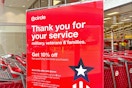 target military discount signage outside store for veterans day