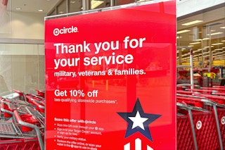 target military discount signage outside store for veterans day