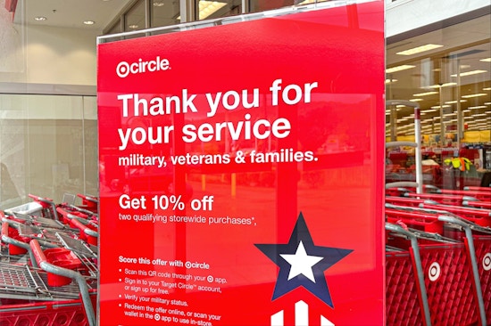 target military discount signage outside store for veterans day