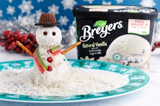 a snowman treat made from Breyers ice cream