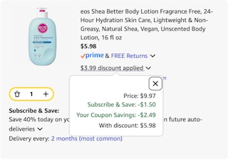 Eos lotion Amazon receipt