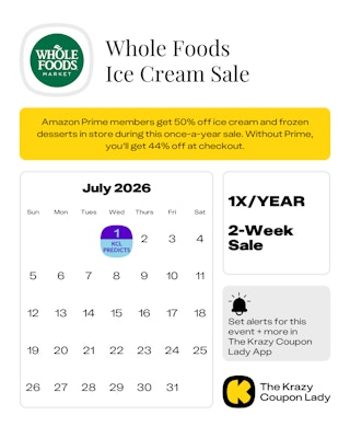 Whole Foods Ice Cream Sale start date in July 2026
