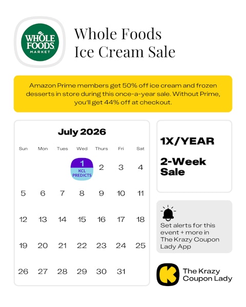 Whole Foods Ice Cream Sale start date in July 2026