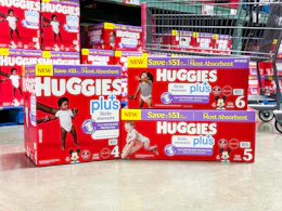 huggies diapers in front of cart in store floor