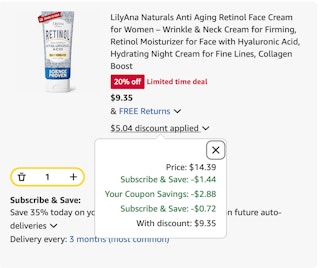 face cream Amazon receipt