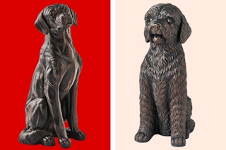 members mark dog statues collage