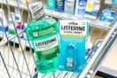 listerine mouthwash and breath spray in a cart
