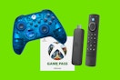 fire tv stick, x-box controller, game pass gift card