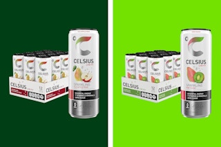 celsius energy drinks on a green grid