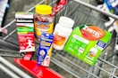 robitussin, nature made, theraflu, zyrtec, and cvs health meds in a cart