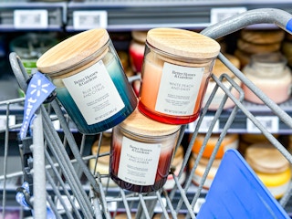 2-wick jar candles in a Walmart cart
