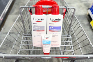 eucerin lotion in a shopping cart