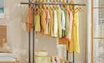 clothes on a double-rod clothing rack