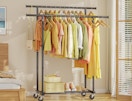 clothes on a double-rod clothing rack