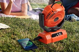 camping fan sitting on grass