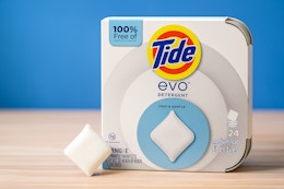 packaging of detergent next to tile