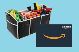 a trunk organizer and an amazon gift card