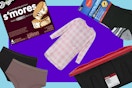 collage of items on a purple and blue background