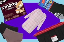 collage of items on a purple and blue background