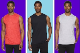 red, black, and gray men's muscle tanks