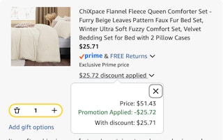 comforter Amazon receipt