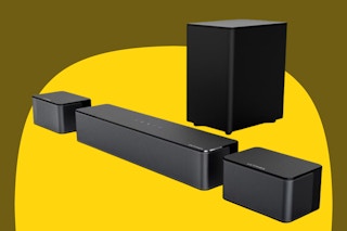 black surround sound speakers