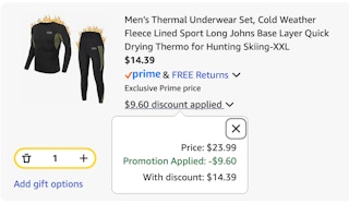 thermal underwear Amazon receipt