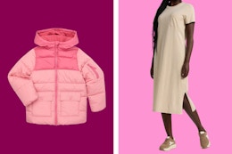 Swiss Tech kids' coat and women's tan dress