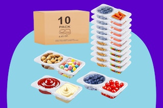 Snack containers on a blue background.