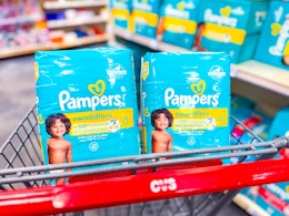 pampers diapers in a cvs cart