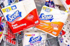 scott paper towels and toilet paper in a cart