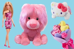 Walmart toy clearance: Barbie doll, Valentine's lion, Hello Kitty & plush bouquet
