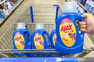 Three Ajax Laundry Detergents in Walmart shopping cart
