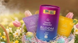 a purple and blue pack of shower steamers in an Easter basket