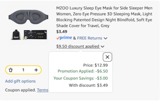 eye masks Amazon receipt
