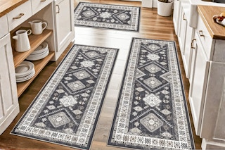 Lifestyle image of the TECHVIDA Kitchen Rugs in home setting (3 Piece set)