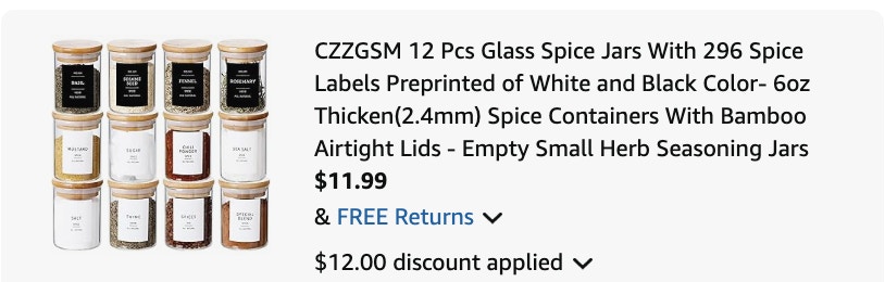 glass jars Amazon receipt 