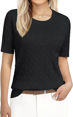Women's Short Sleeve Cable Knit Sweater