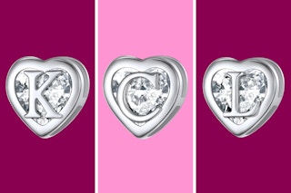 Three Heart Initial Stud Earrings spelling out "KCL"