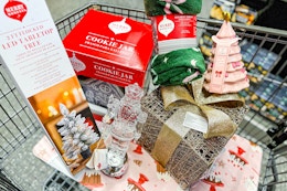 aldi holiday decor in a shopping cart