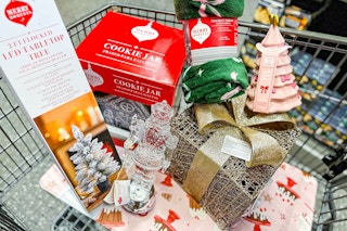 aldi holiday decor in a shopping cart
