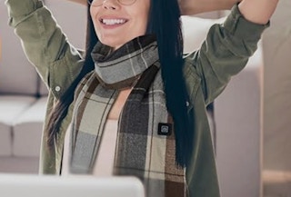 a woman wearing a heated scarf